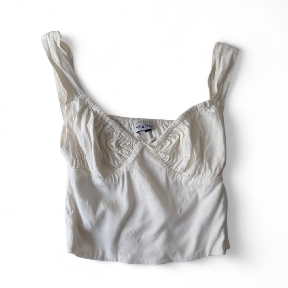 With Jean White Ruched Bustier Crop Top